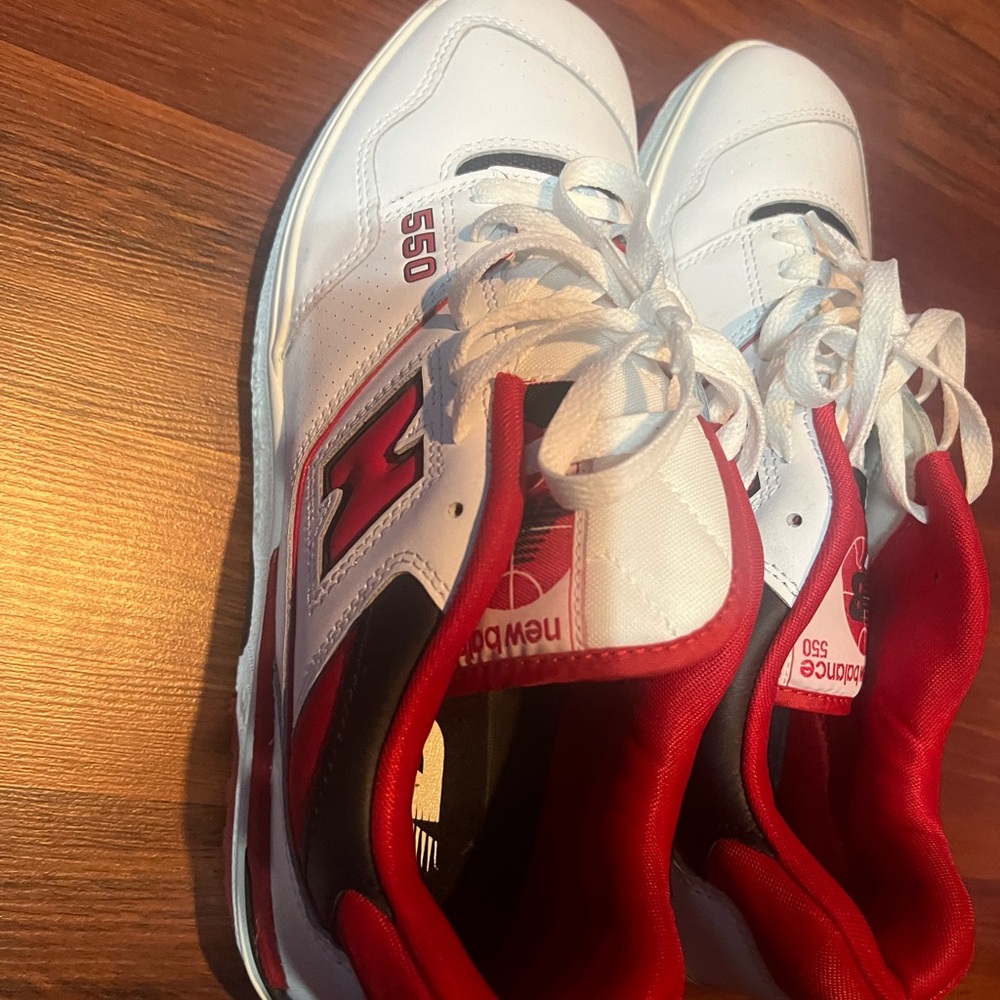 New Balance White and Red Sneakers